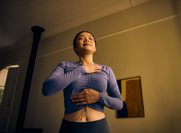 Calm evening breathing practice with soft lighting