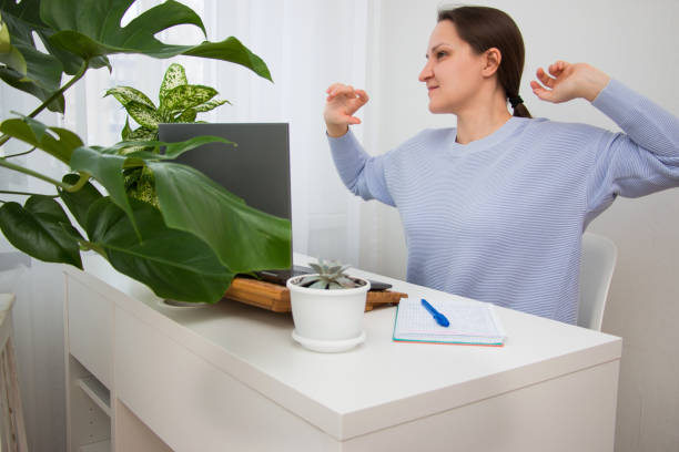 Focused desk work with rhythmic breathing practice